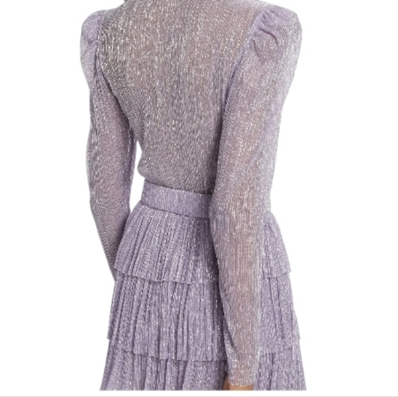 Sabina Musayev Carry Ruffled Mini Dress Metallic Foil V Neck Size XL Purple - Picture 2 of 11